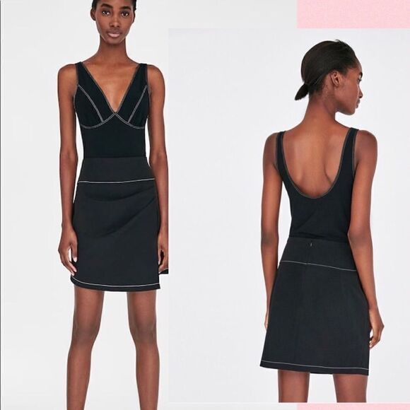 ZARA FAUX WRAP MINI SKIRT WITH TOPSTITCHING BNWT 387/058/800 - Picture 2 of 4